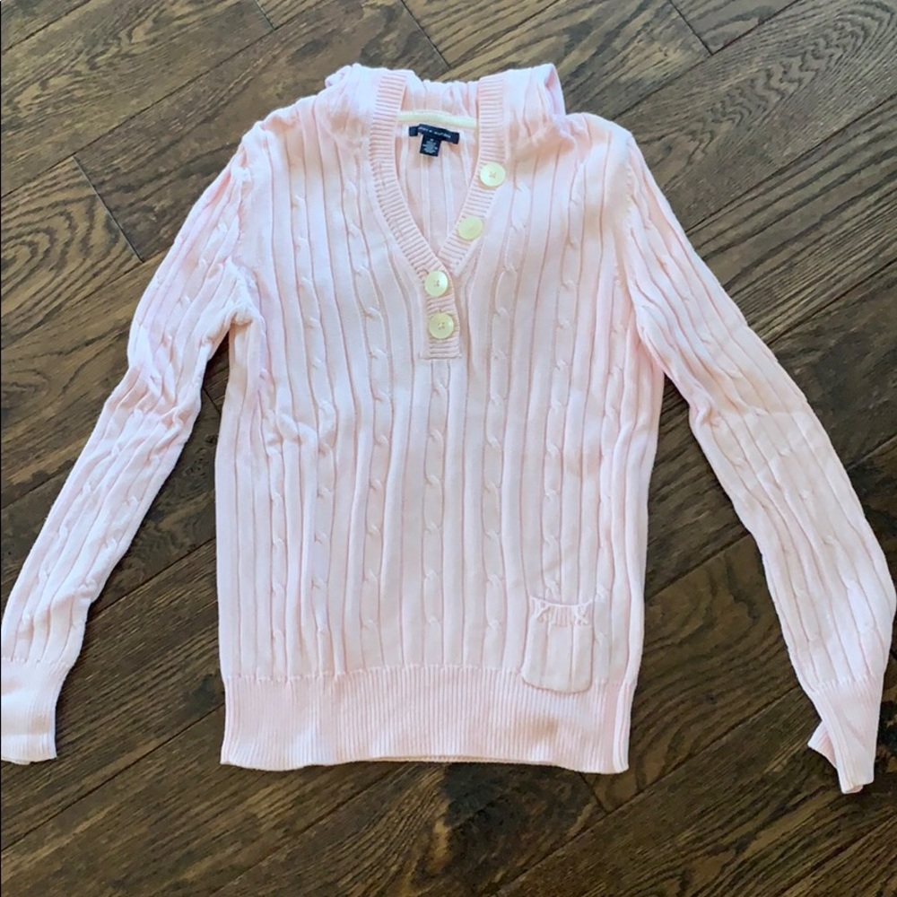 Pink Hooded 3/4 Button Up Sweater